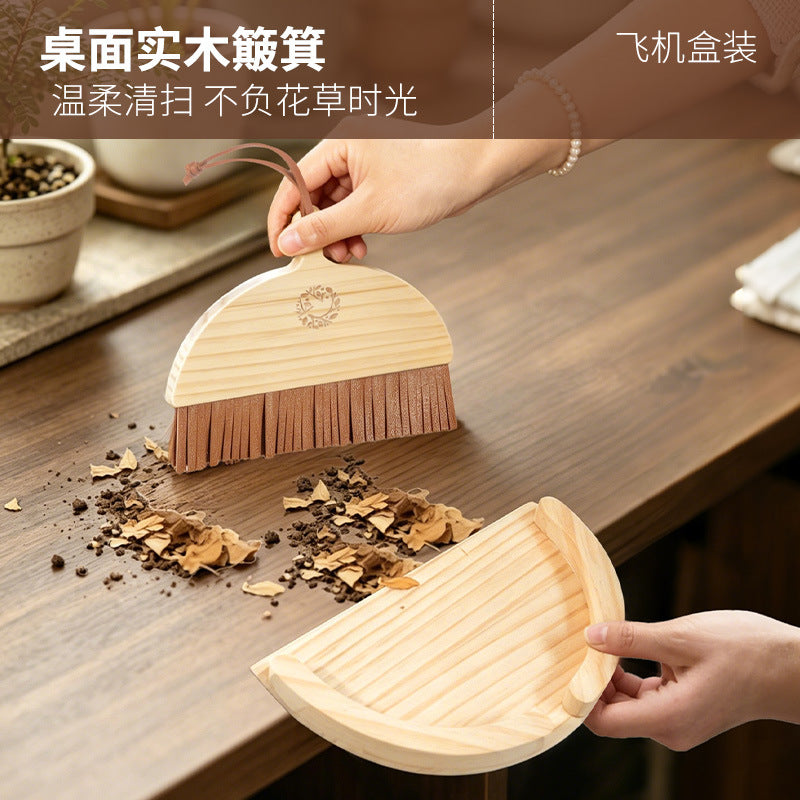 Wooden Desktop Broom and Dustpan Set