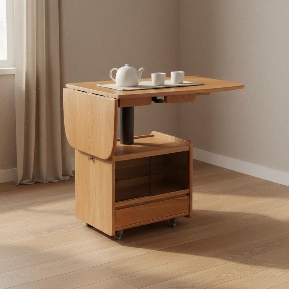 1 Piece Lift Surface Table Solid Wood Folding Dining Table Cart Foldable Convertible Multi-functional Ergonomic Adjustable Height Remote Workstation Suitable for Homeowners Small Areas Living Room