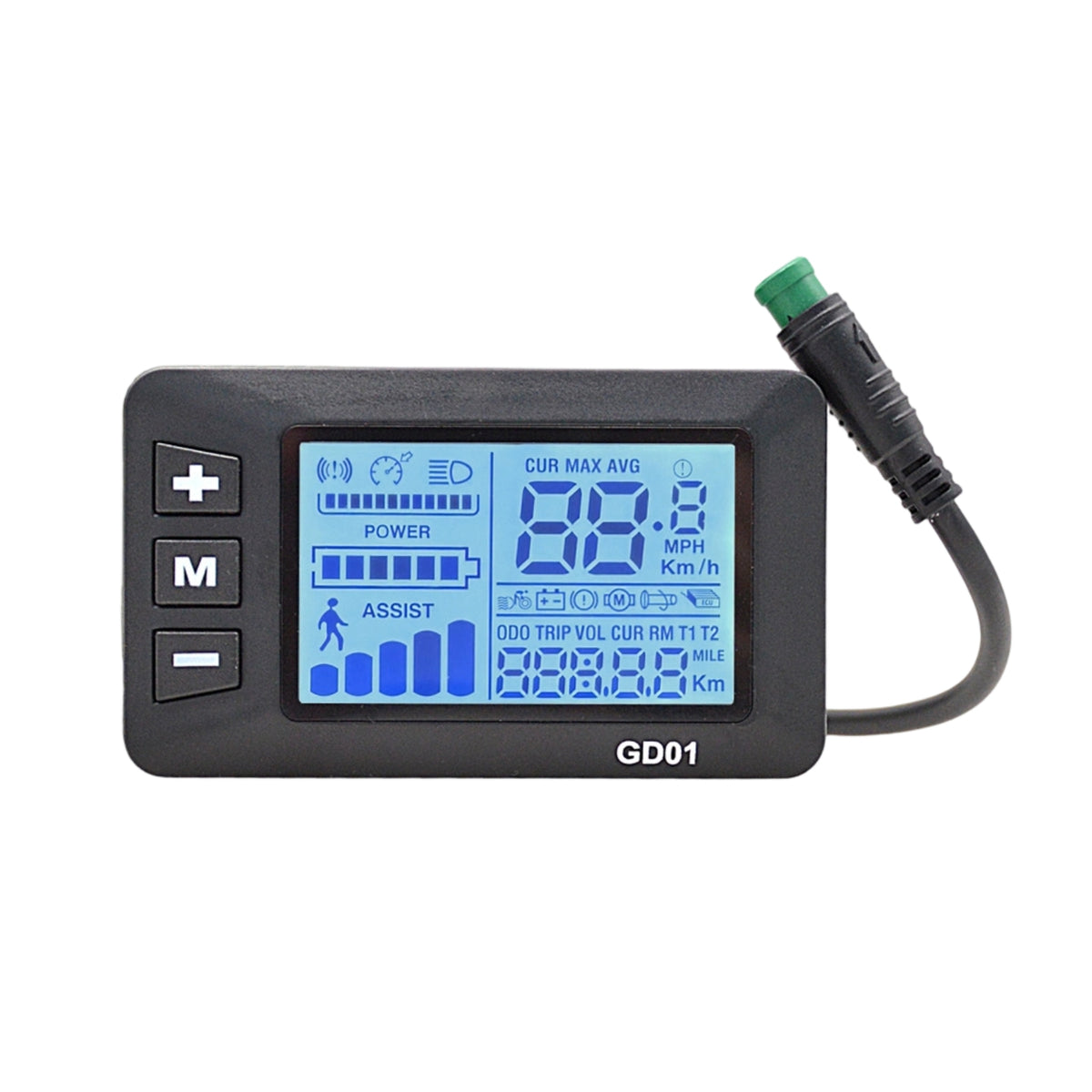 Backlit Electric Bicycle Display with Waterproof Connector Rectangular LCD Display with Waterproof Connector Wired Odometer Wide Compatibility for Cyclists, Outdoor Riding