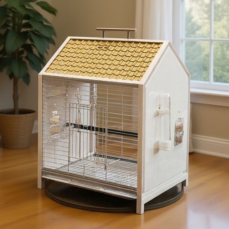 Panoramic Transparent Anti-Splash Bird Cage with Outdoor Carry Option