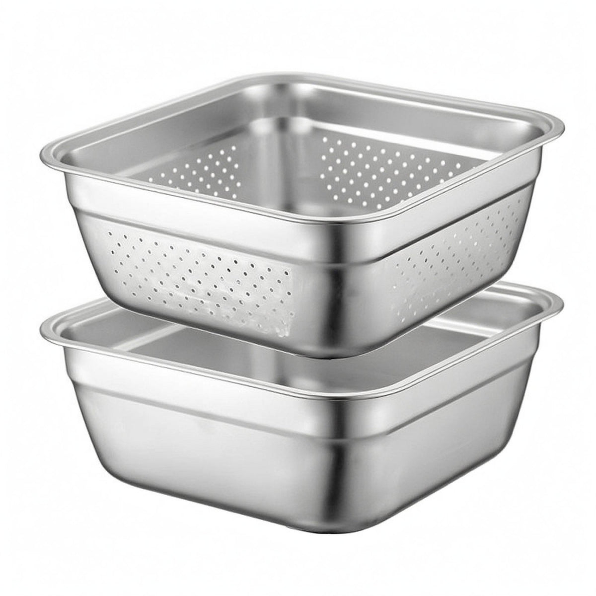 2 Pieces Nesting Basin Set Silver Finish Kitchen Supply Multifunctional