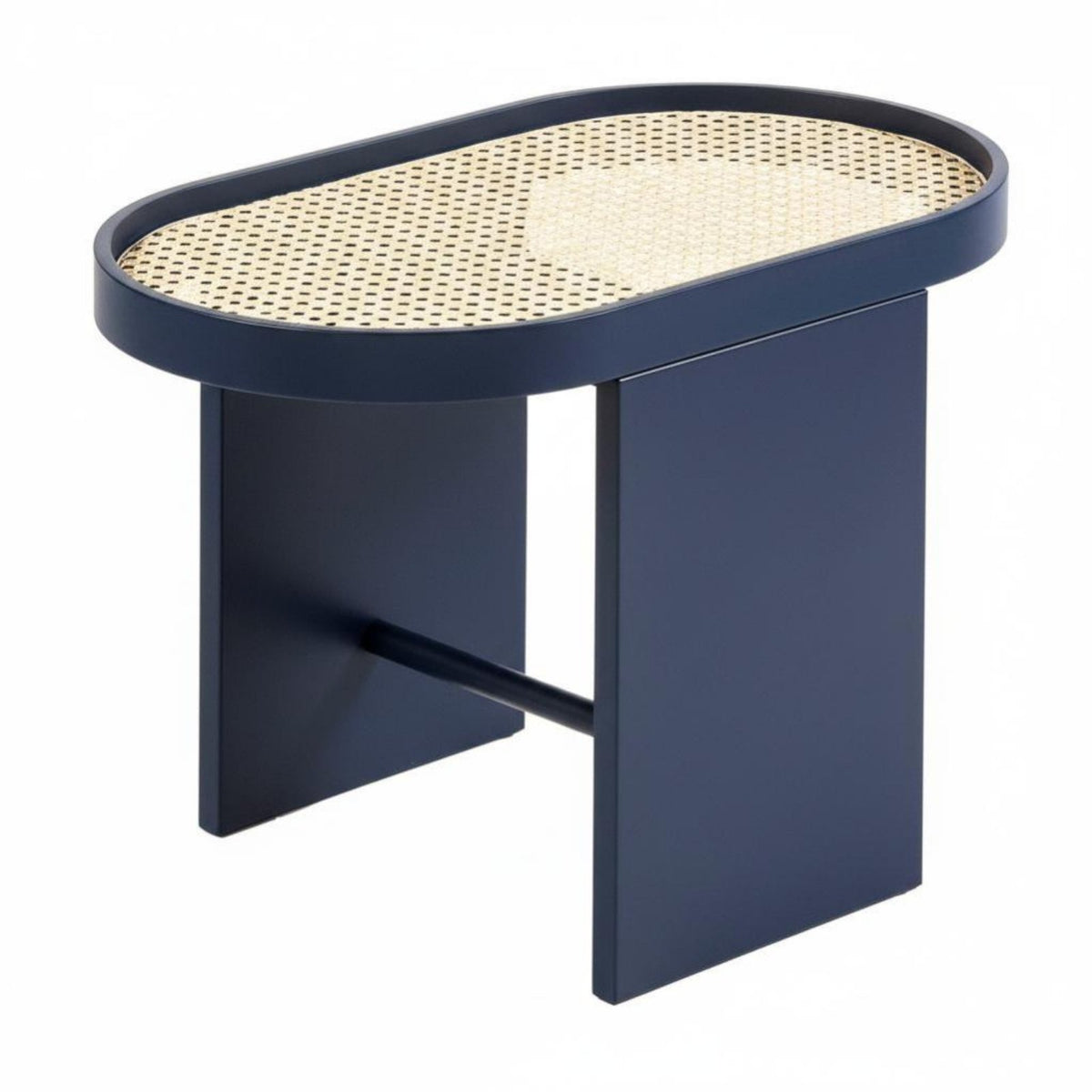Oval Cane-Topped Side Table Woven Top Nightstand Minimalist Design for Students