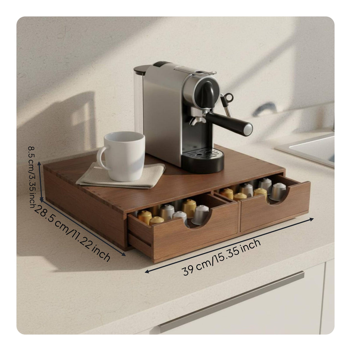 Wooden Coffee Capsule Holder Space Saving Coffee Pod Storage Drawer for Kitchen