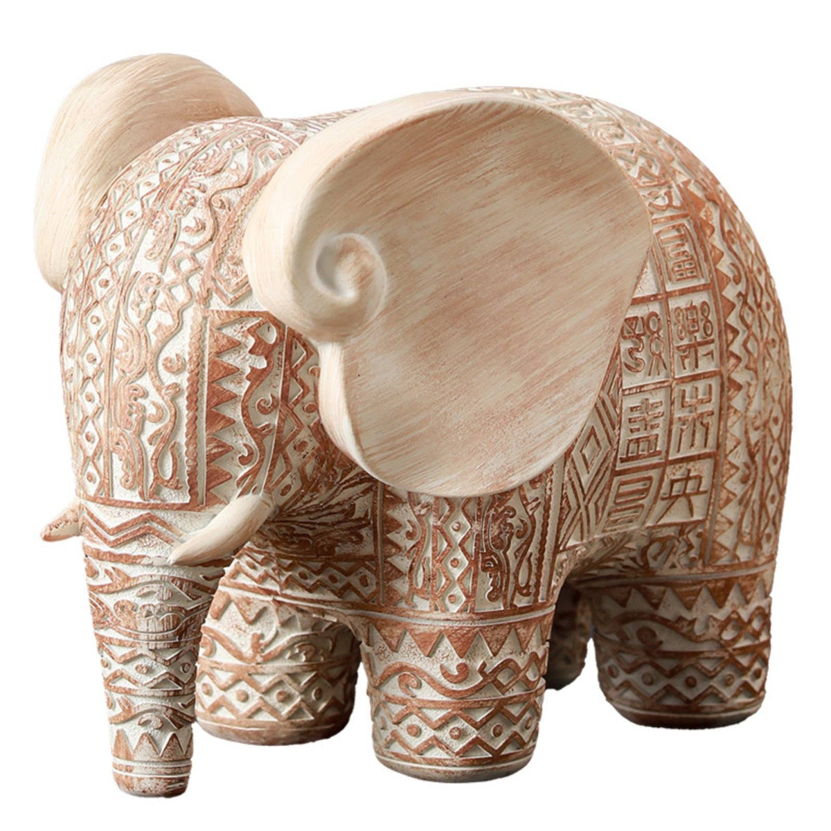 Elephant Figurine Wood-Toned Elephant Statue Auspicious for Tea Table