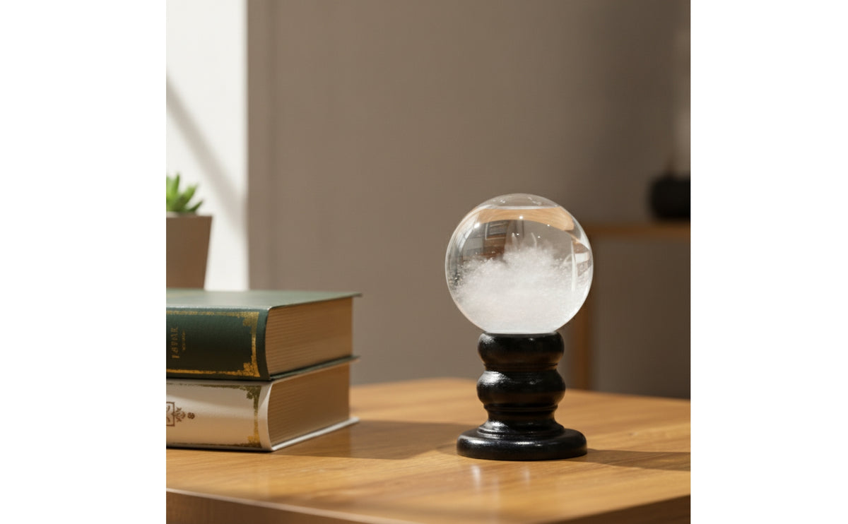 Crystal Ball Weather Bottle Tabletop Weather Predictor Bottle with Wooden Base Temperature-Responsive Glassware for Desk, Shelf, Nightstand
