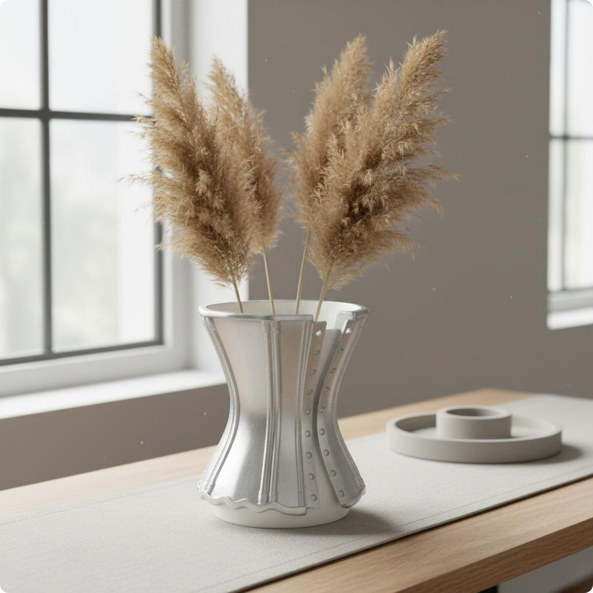 Geometric Vase Minimalist Home Decor White Finish for Bedroom