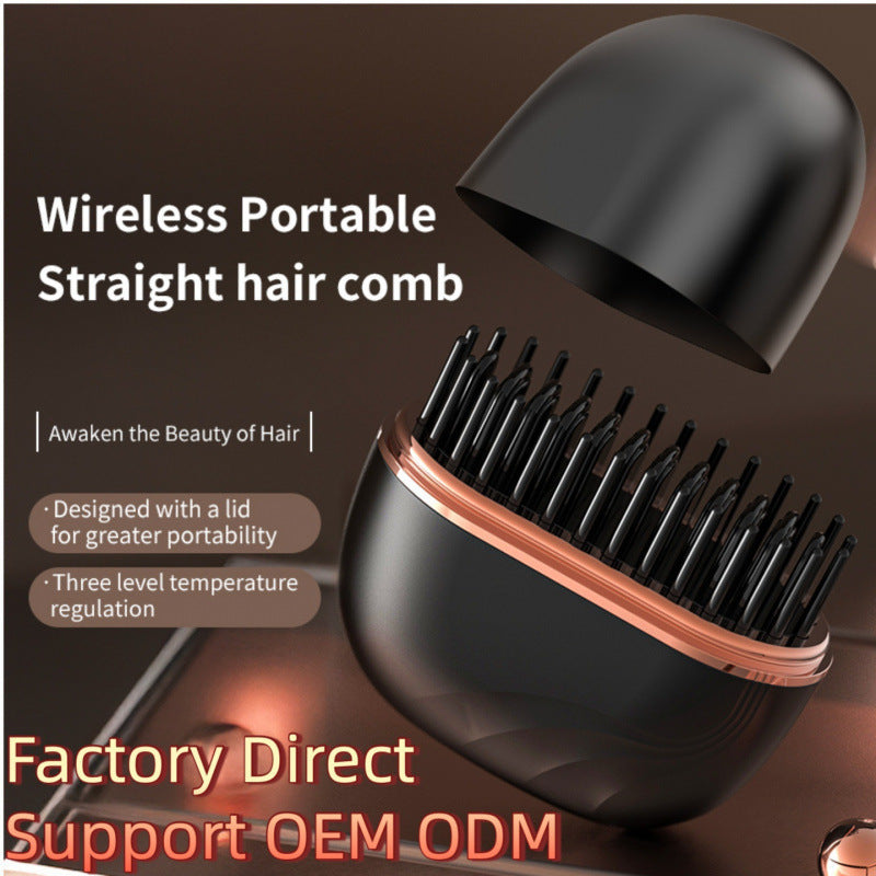 Cordless Mini Hair Straightener Brush with Heat Protection, 3 Heat Settings