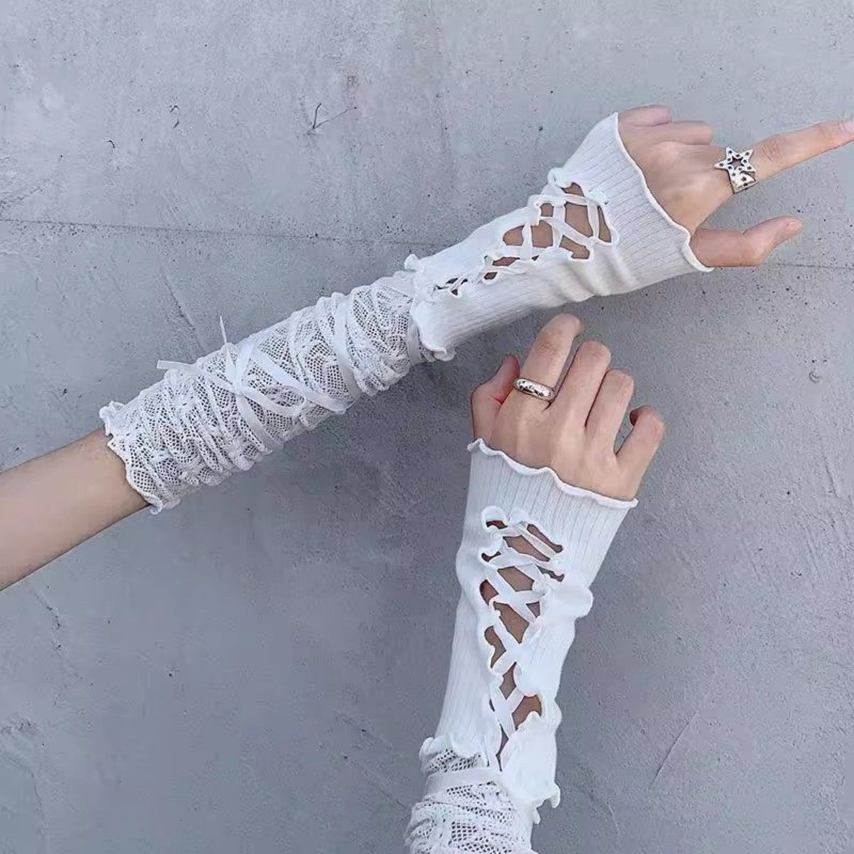 2 Pieces Fingerless lace-up limb sleeve Sleeves Balletcore Design and aesthetic Accessory