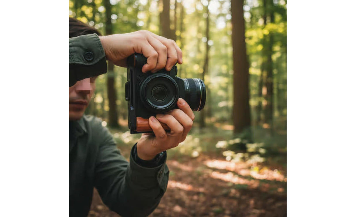 Camera L-Plate Wood Handle Ergonomic Design Wooden Grip L-Bracket Wood Grip Camera Handle Complete Accessibility to Ports