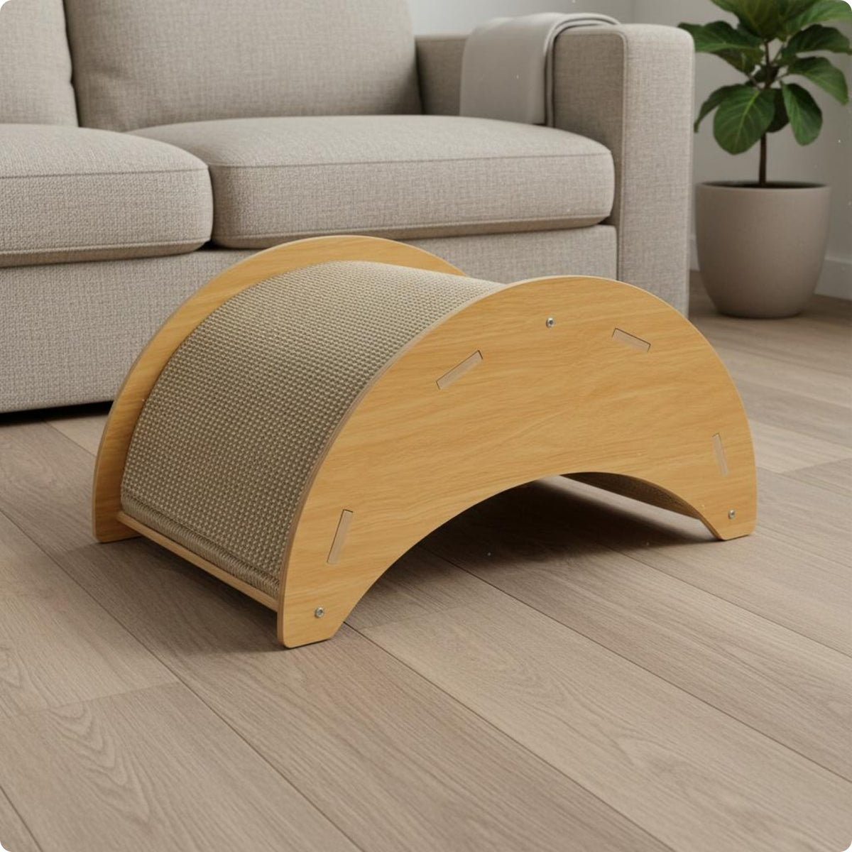 Feline Scratcher Bed Corrugated Rocking Feline Bed Curved Wood for Rest, Play