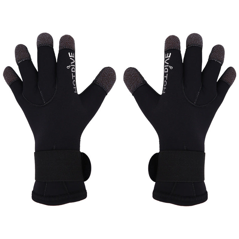 HOTDIVE凯夫拉加钛氯丁橡胶手套5mm潜水专用耐磨防刮防刺防滑保暖