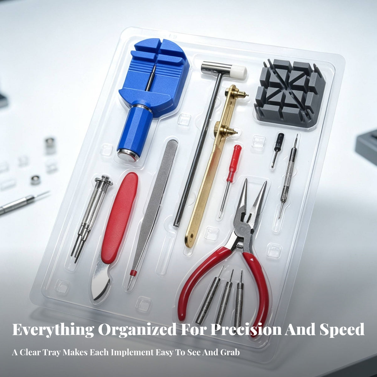 Professional Watch Repair Tool Kit | Organized Storage Tray Metal Construction, Watch Replacement Tool Kit, for Home
