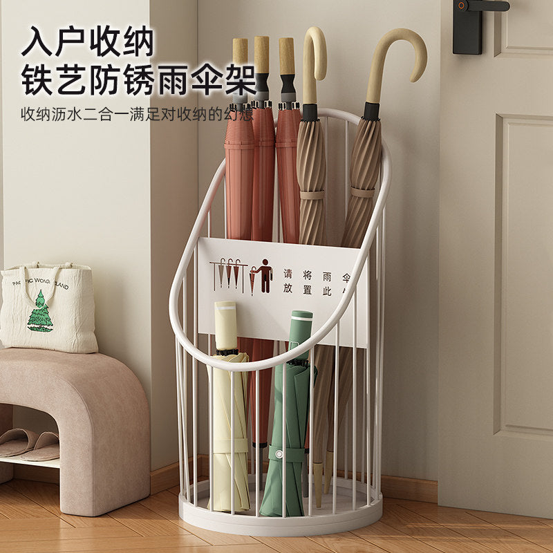 Iron Umbrella Stand with Drip Tray for Home Entryway