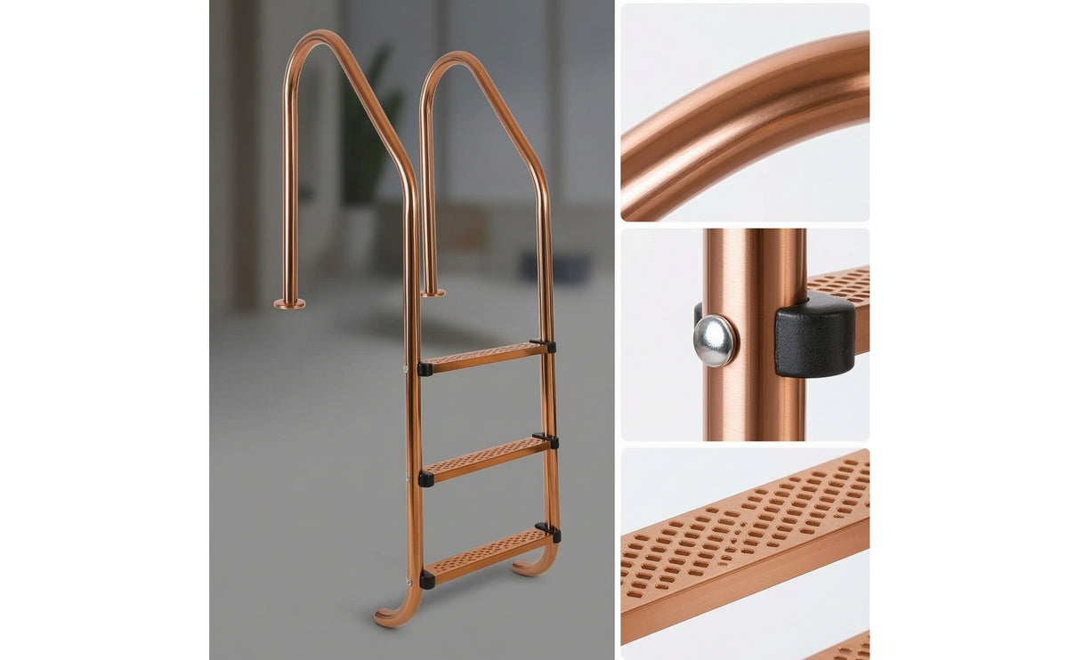 Three-Rung Pool Ladder Stainless Steel Pool Ladder with Handrails No-Holes Required for Backyard