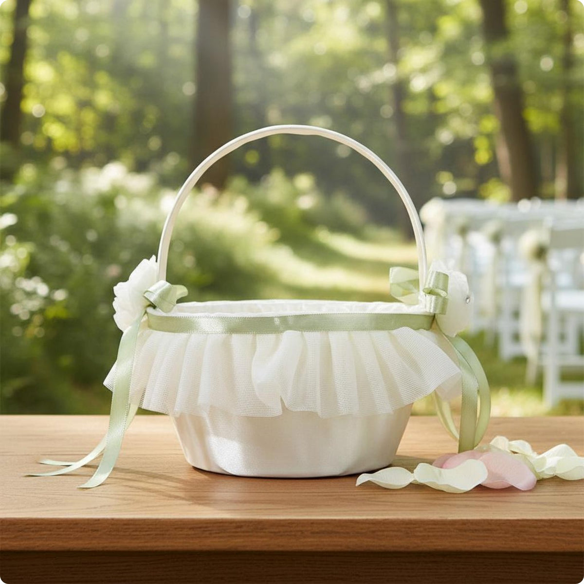 Flower Girl Carry Basket Elegant Lace Ribbon Basket Lightweight for Children