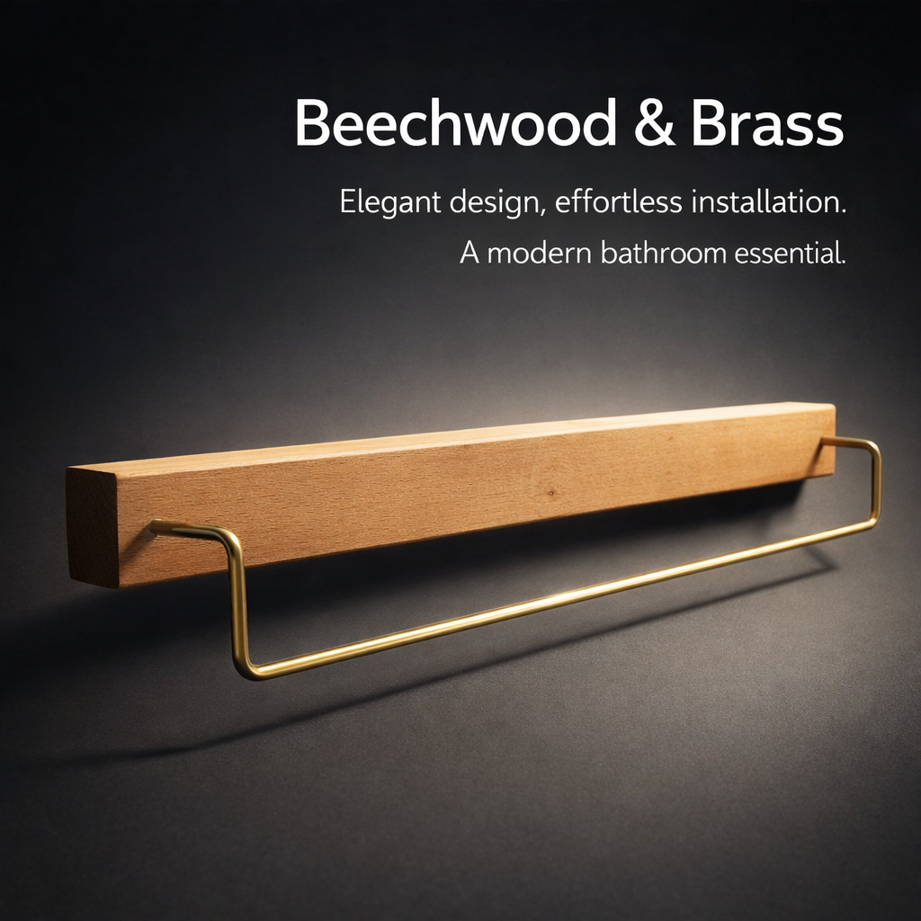 Towel Rack Wall Mounted Wooden for Bathroom, Punch Hanging for Washroom & Powder Room, Minimalist Bar, 20kg Capacity for Homeowners