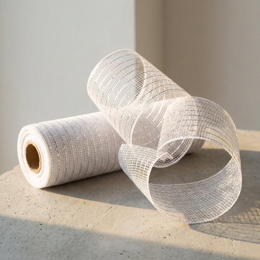 Poly Decorative Rative Mesh Ribbon Versatile Glittering Stripe Mesh Roll Versatile Floral Wrapping Net for DIY Enthusiasts, Home Stylists for Easter, Xmas, Christmas