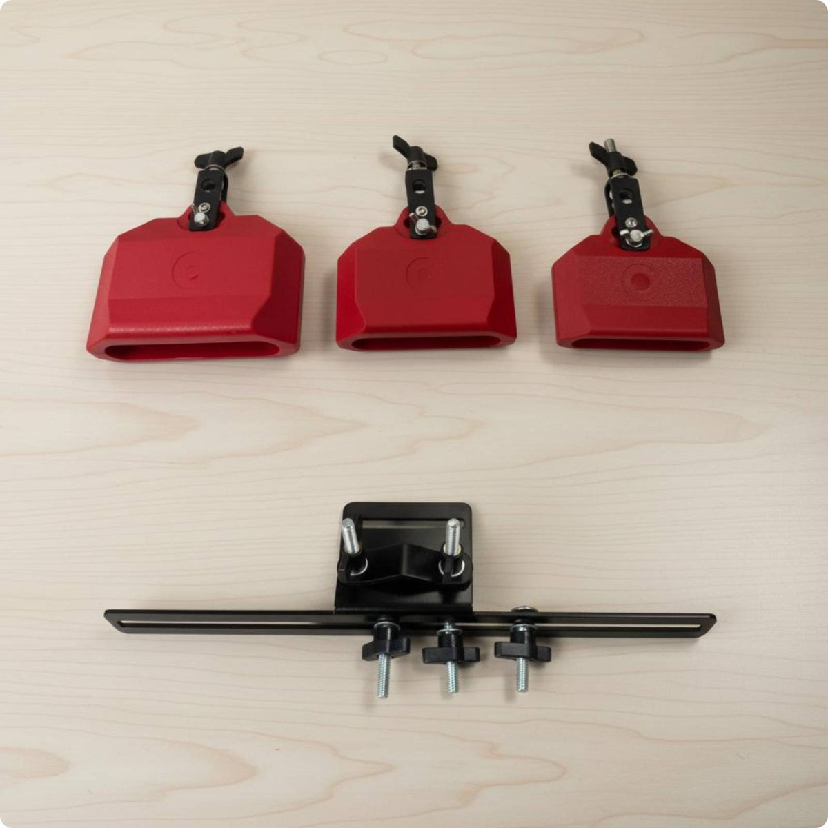 3 Pieces Drum Cowbells with Stand Different Pitch Cowbell Set Percussion Bells for Drummers