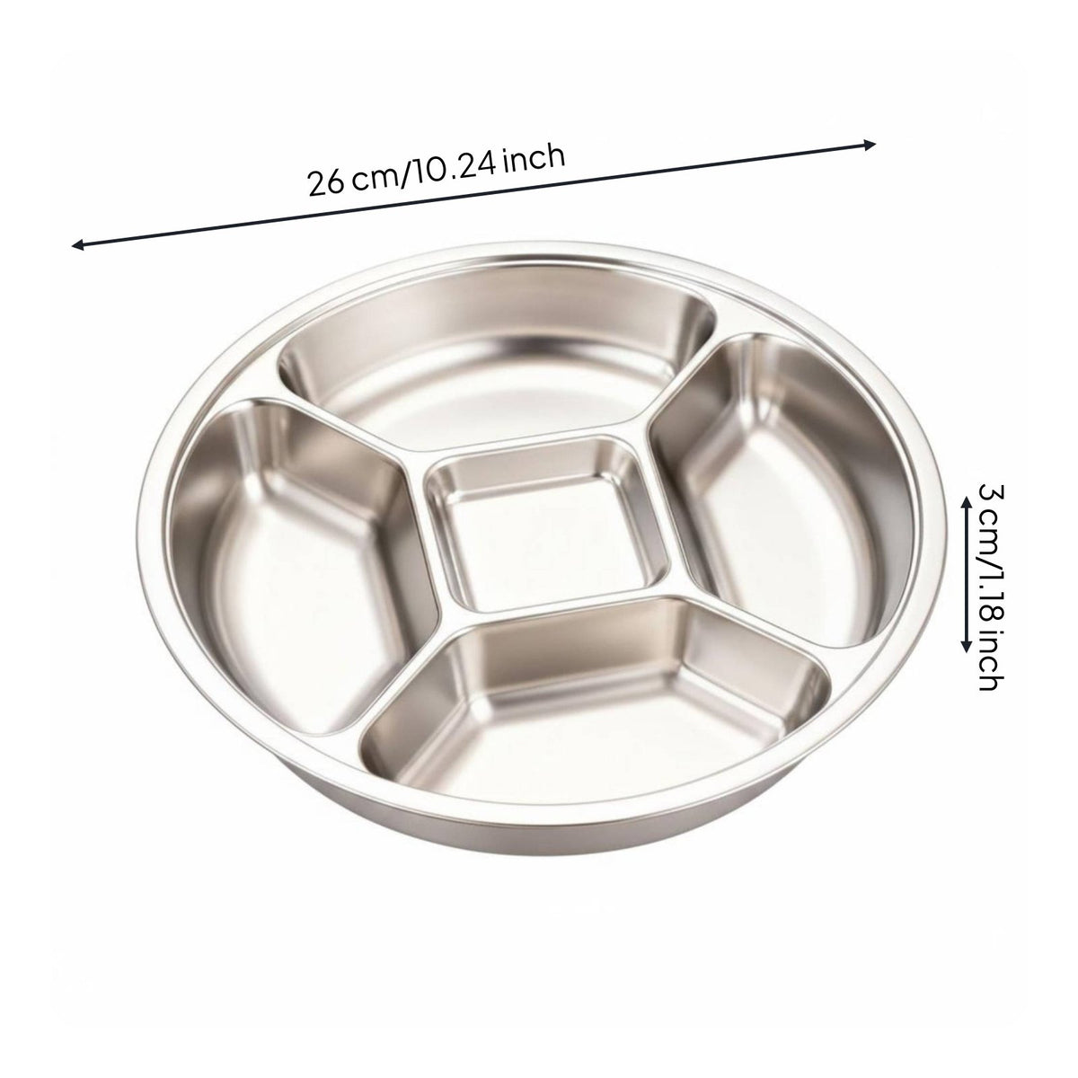 5 Compartment Tray Easy to Clean Divided Condiment Dish Stainless Steel Ingredient Bowl for Serving