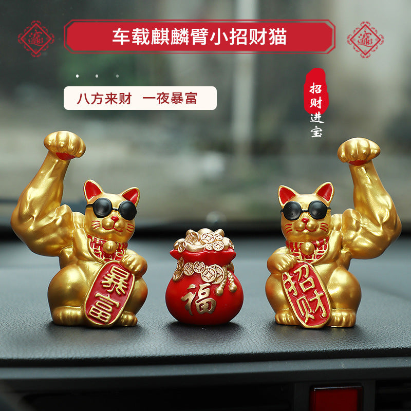 Creative Muscle Lucky Cat Car Dashboard Figurine Resin Decoration Gift