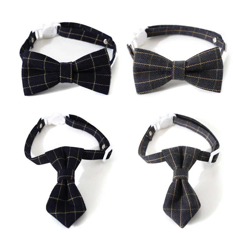 Pet Plaid Bow Tie Collar with Bell for Cats and Small Dogs, Adjustable Necktie Accessory