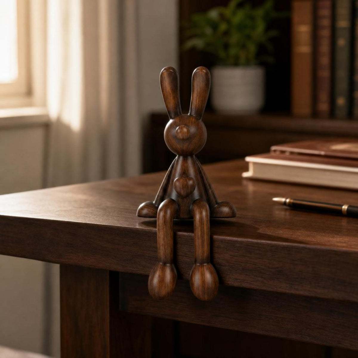 Hare Figurine with Dangling Legs Wood-Grain Bunny Shelf Sitter Rustic Hare Figurine for Windowsill, Desk