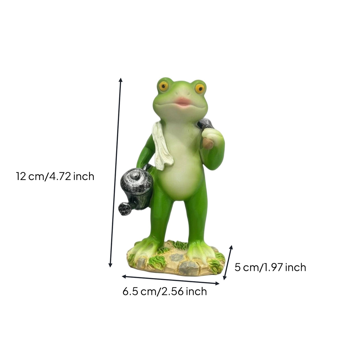 Cute Frog Figurine with Shoulder Pole Whimsical Cartoon Frog Statue Decorative Sculpture Funny for Collectors, Living Room, Bookshelf, Office, Plant Display