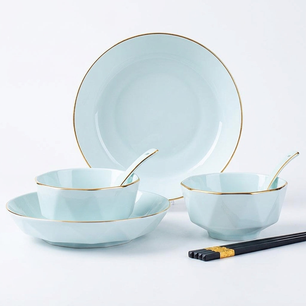 Minimalist Ceramic Dinnerware Set, Gold Trimmed