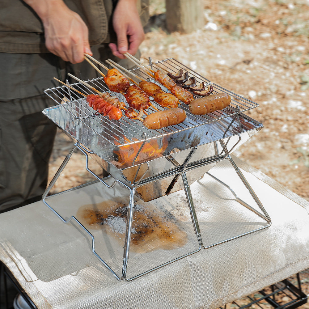 Outdoor Folding Stainless Steel Charcoal Grill with Detachable Parts