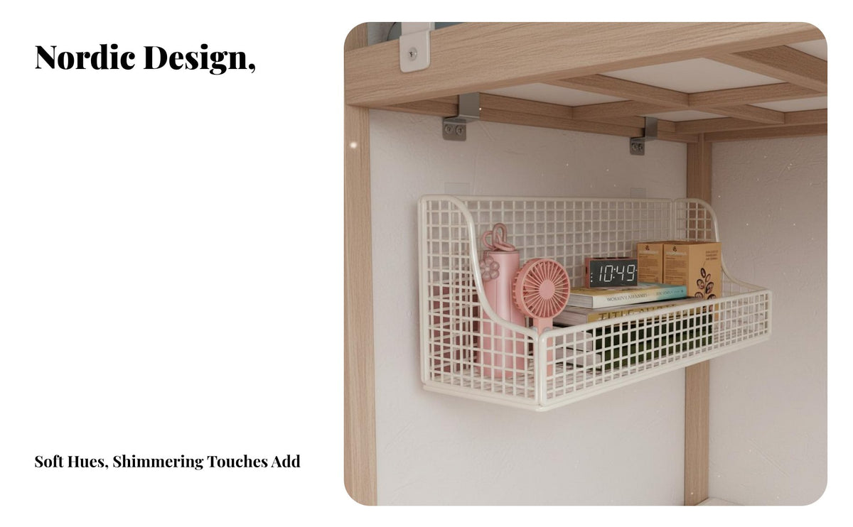 Drillwithout Drilling Installation Bedside Organizer with Hooks Space-Saving 2-Tier Floating Shelf Versatile Use Wall-Mounted Rack Double-Layered Design for Dorm Residents, Teenagers, Apartment Dwellers, Small Areas, Bedroom, Office
