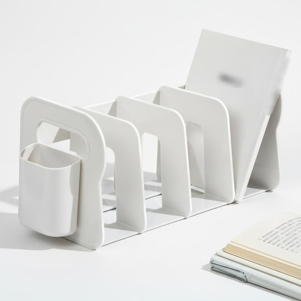 Partitioned Book Rack with Pen Holder Multifunctional for Distant Workers