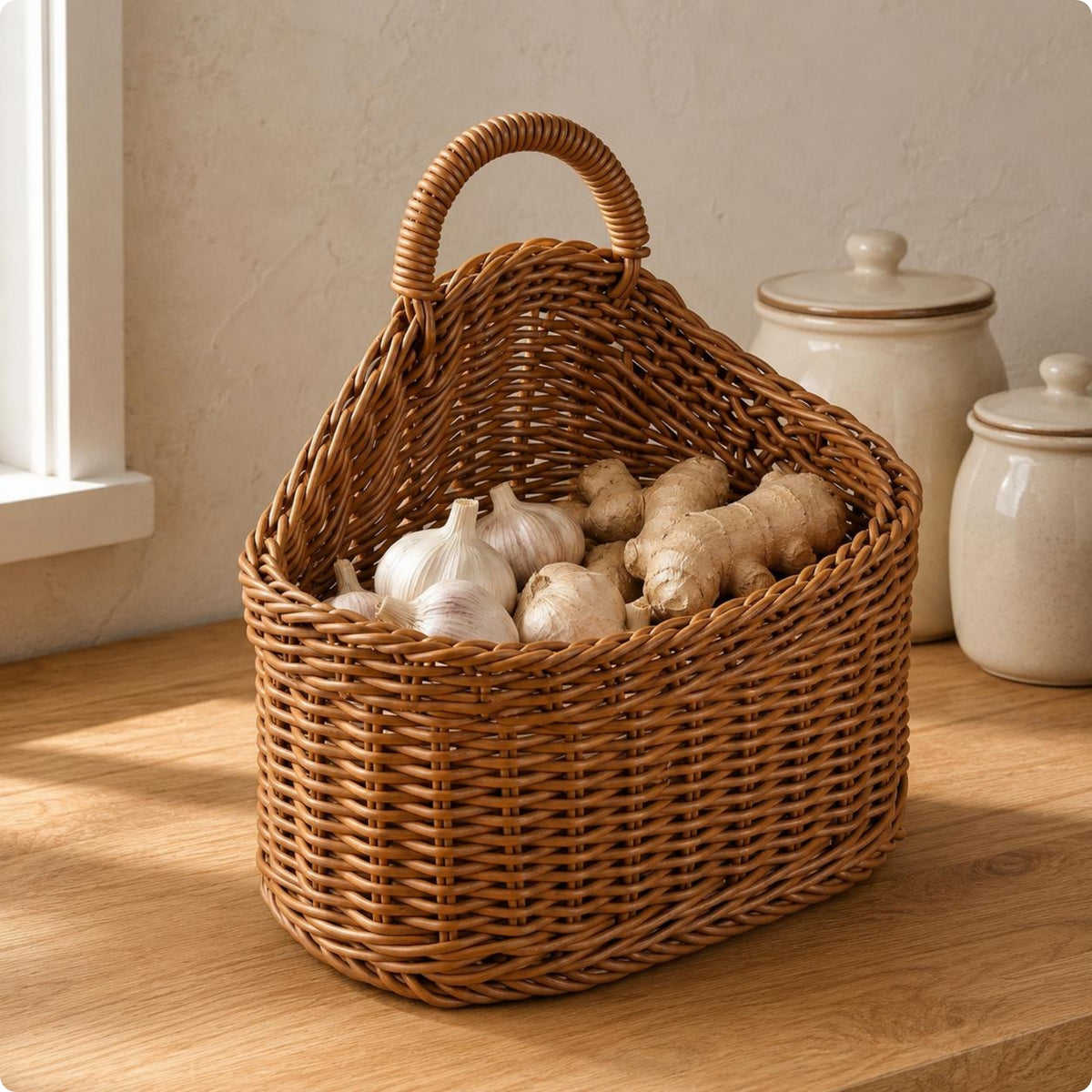 Woven Plastic Basket Indoor Rattan-Like Storage Basket Multipurpose