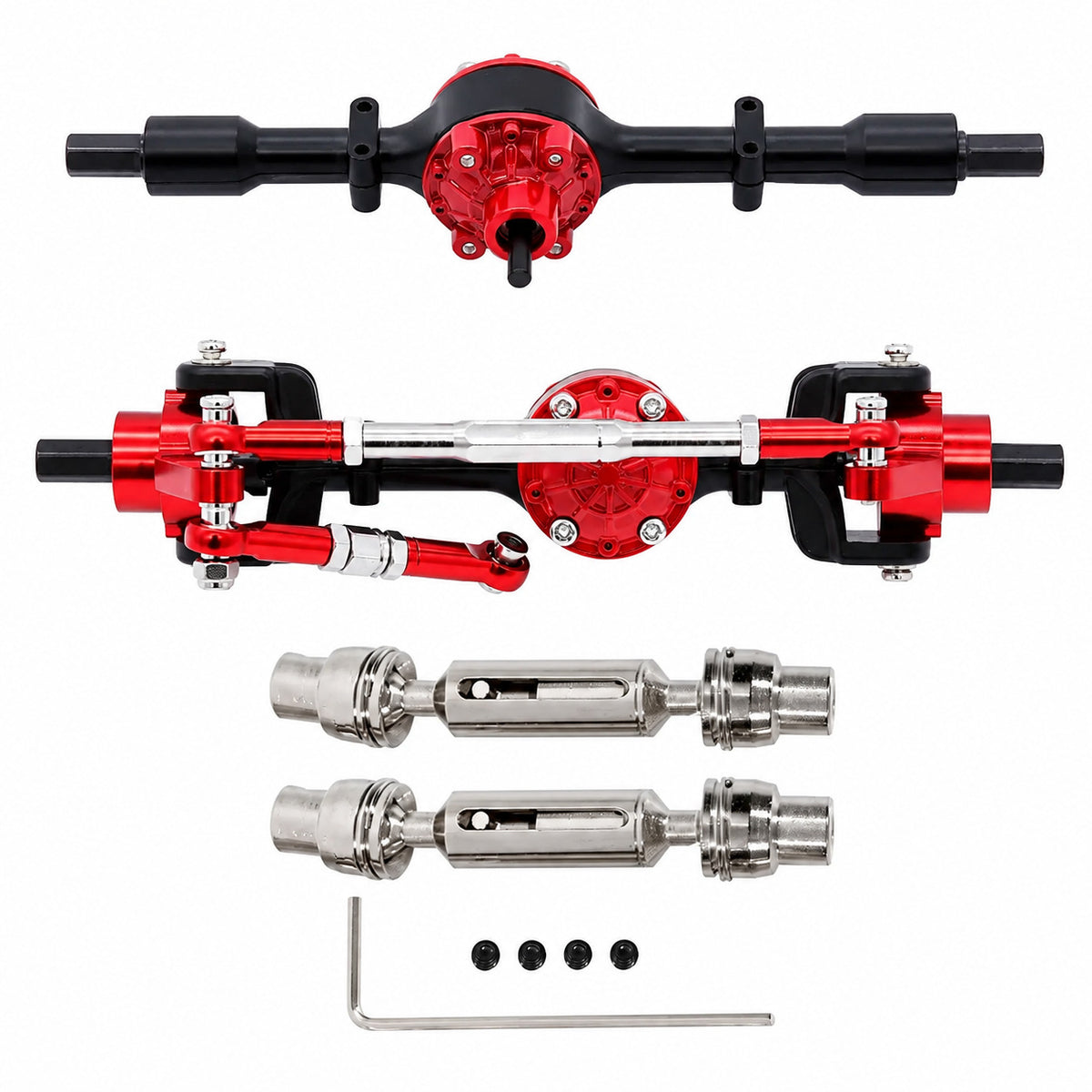 Metal Front and Rear Axle Assembly with Drive Shaft for WanLong C14 C24 B14 B24 C64 C74 RC Cars
