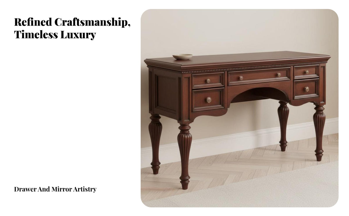 Durable Wood Wood Construction Vanity Set with Mirror and Stool timeless Design Dressing Table Multi-Drawer Storage Makeup Desk for Women, Adults, Homeowners, Apartment, Walk-in Closet