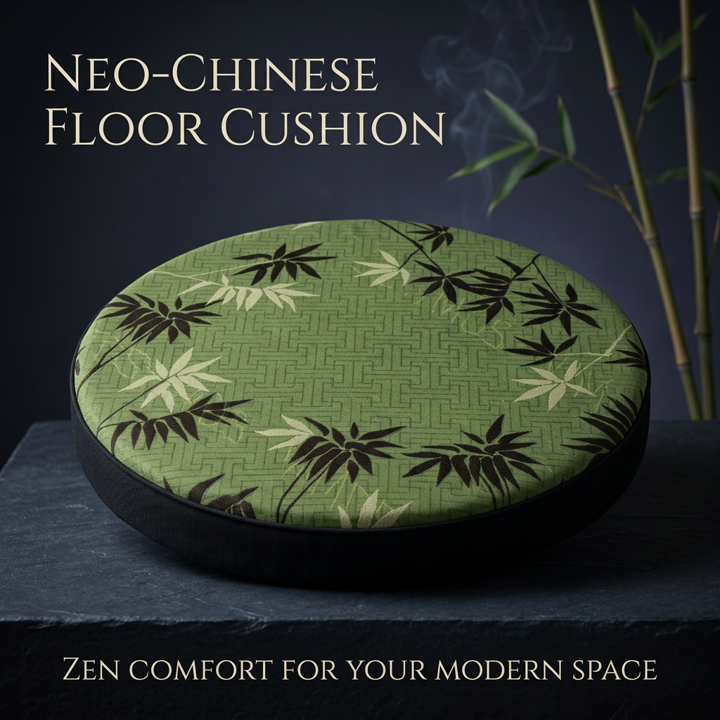 Polyester Tatami Meditation Cushion, Round Floor Pillow for Living Room, Meditation Cushion Sponge Filled, Bamboo Floral Pattern Floor Pillow