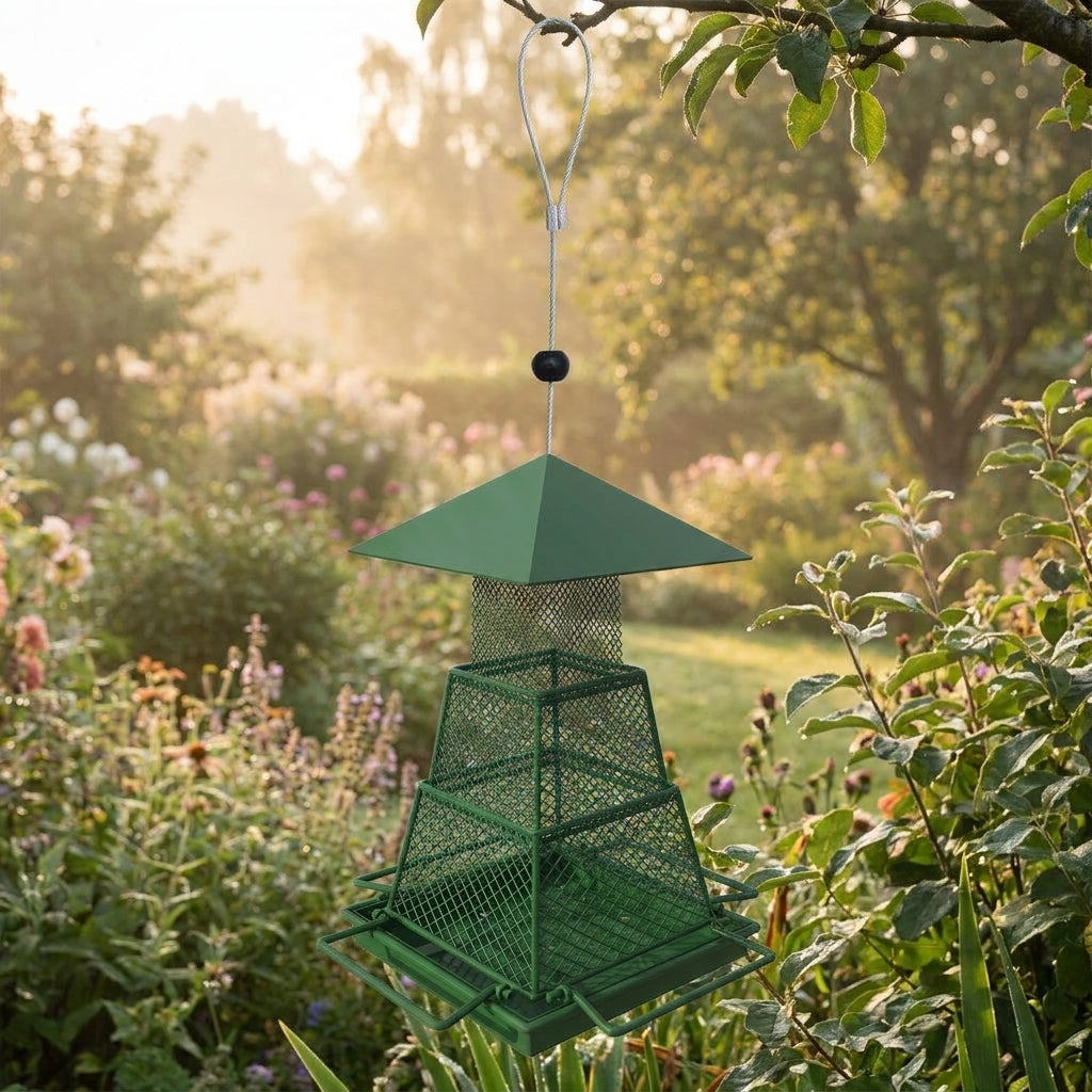 nectar dispenser Retractable Metal Mesh Tube with Drainage, 3 Level Hanging Feeder for Garden Patio Decor, Hanging Feeders Attract Avian Species