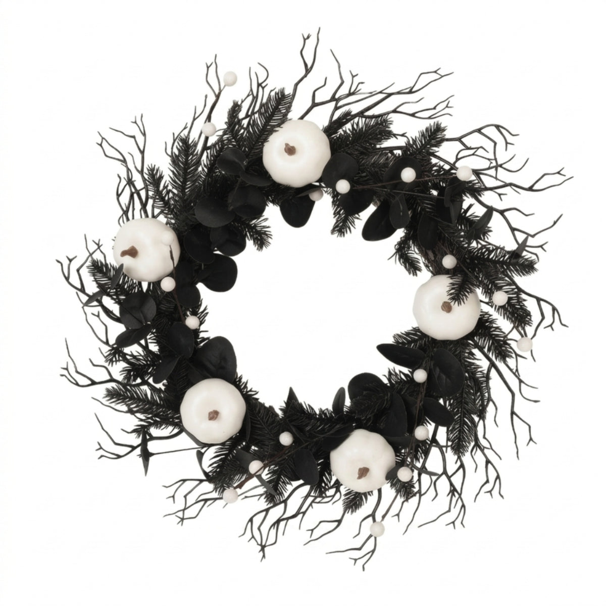 Halloween Wreath Decorative Wreath with White Pumpkins Spooky for Mantel