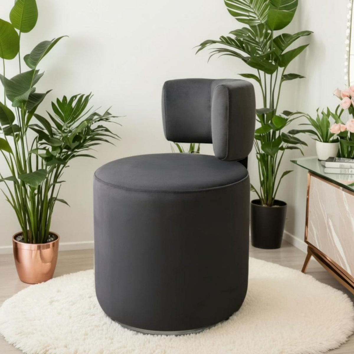 Upholstered Rotate Cylinder Stool Modern Design Household Furniture Minimalist Design Low Rear Support for Home Decor Lovers