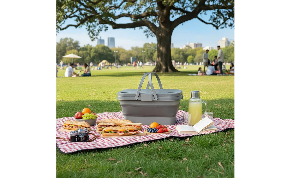 Large Capacity Foldable Picnic Basket with Table Lid Built-in Cup Holders Car Trunk Organizer Outdoor Gear