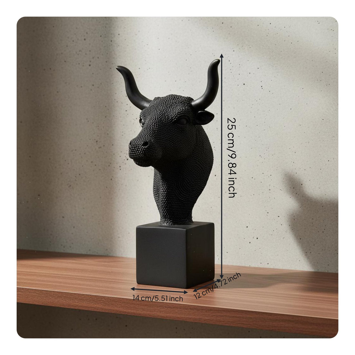 Bull Head Statue Housewarming Gift Bull Head Bust Hand-Painted for Living Room