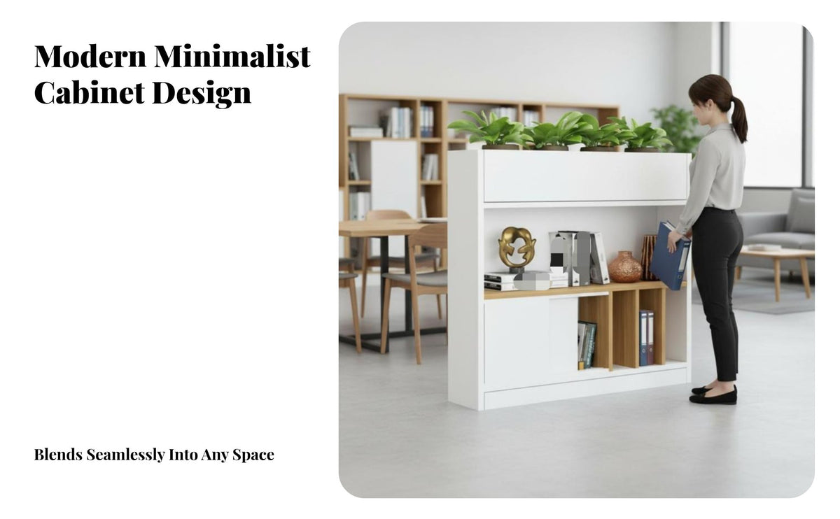 Multi-Functional Double-Sided shelving unit with Sliding Doors Combination Design Freestanding Shelving Unit Space-Saving Room Divider Decorative Accent for Apartment Dwellers, Office Workers, Interior Designers, Small Spaces