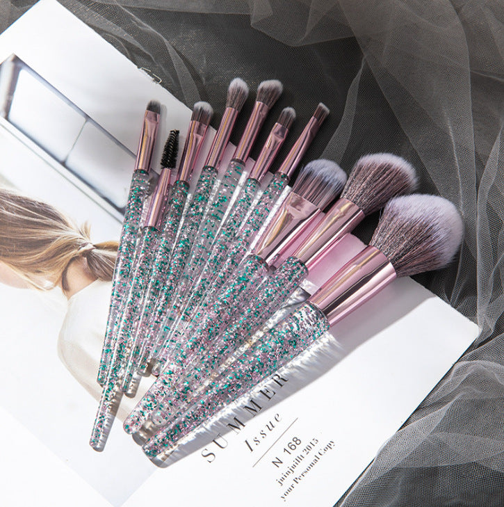 10-Piece Crystal Makeup Brush Set with Portable Bag - Eyeshadow, Blush, Powder Brushes
