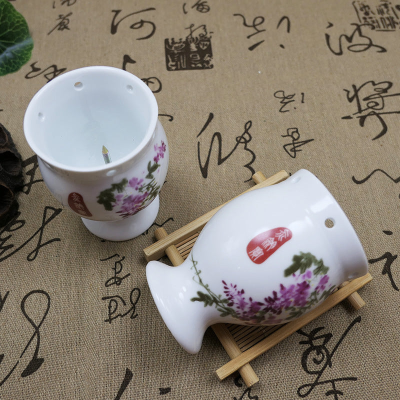 Ceramic Facial Moxibustion Cup with Handle for Guasha and Muscle Relaxation