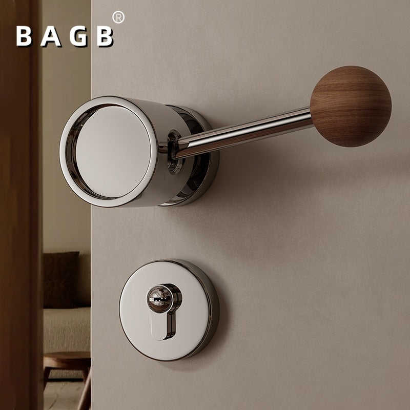 Black Walnut Bedroom Wood Door Lock Original Magnetic Silent Lock Interior Retro Door Handle New Chinese Style