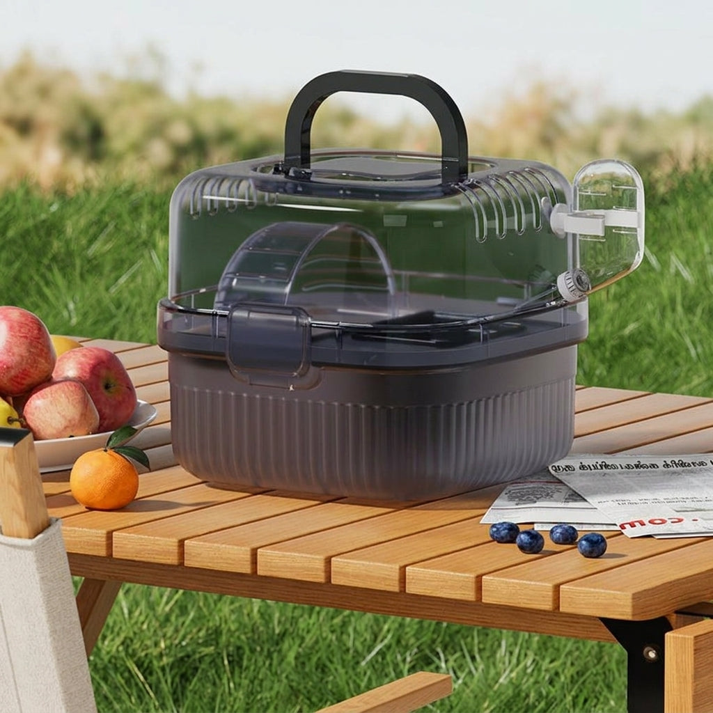 Portable Hamster Cage with Clear Lid, Large Oval Shape Travel Hamster Cage Includes Water Bottle and Wheel, Outdoor Hamster Cage for Small Pet Travel