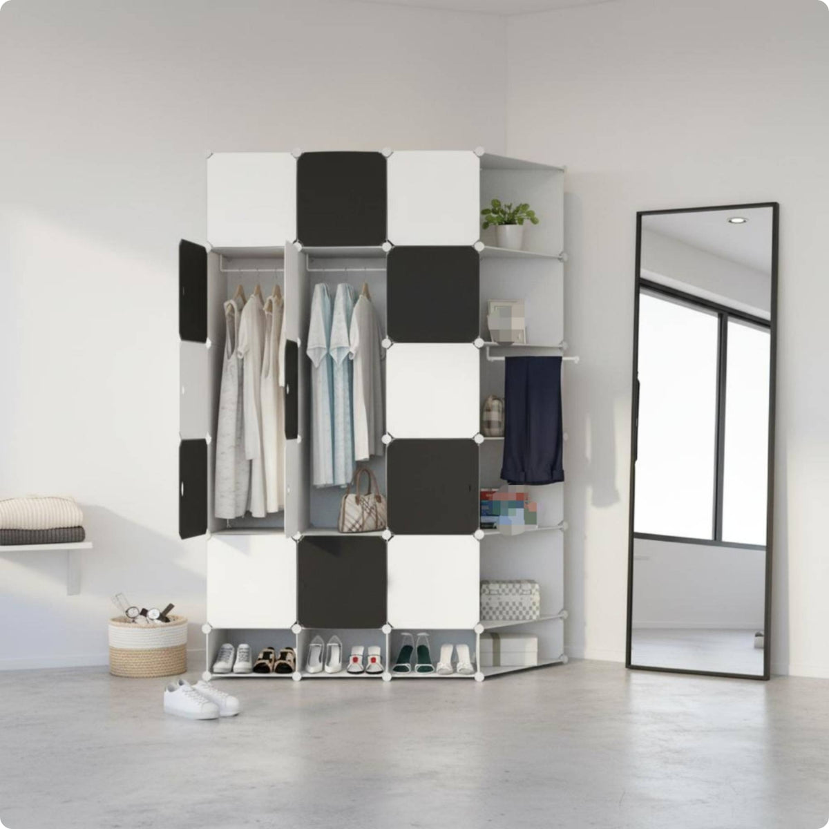 Cube Wardrobe Cabinet Multi-Compartment Corner Wardrobe Steel Frame