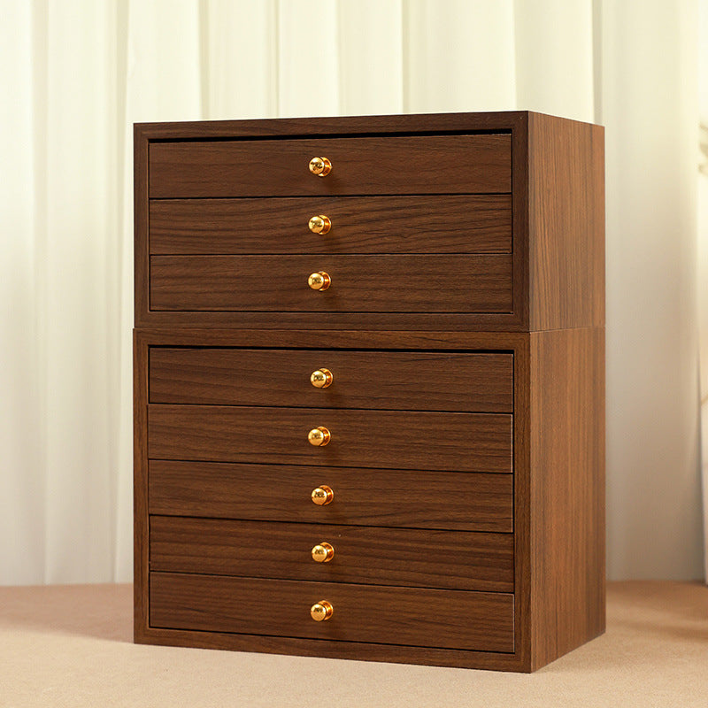 Walnut Wood Multifunctional Jewelry Storage Box with Striped Pattern