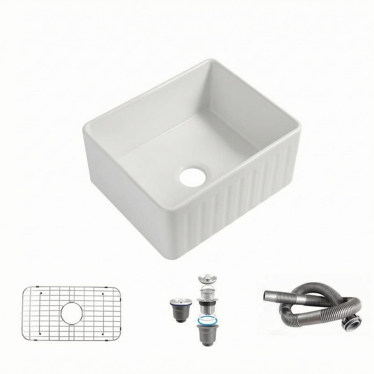 Ceramic Apron Sink Easy to Clean Kitchen Fixture Glossy Finish