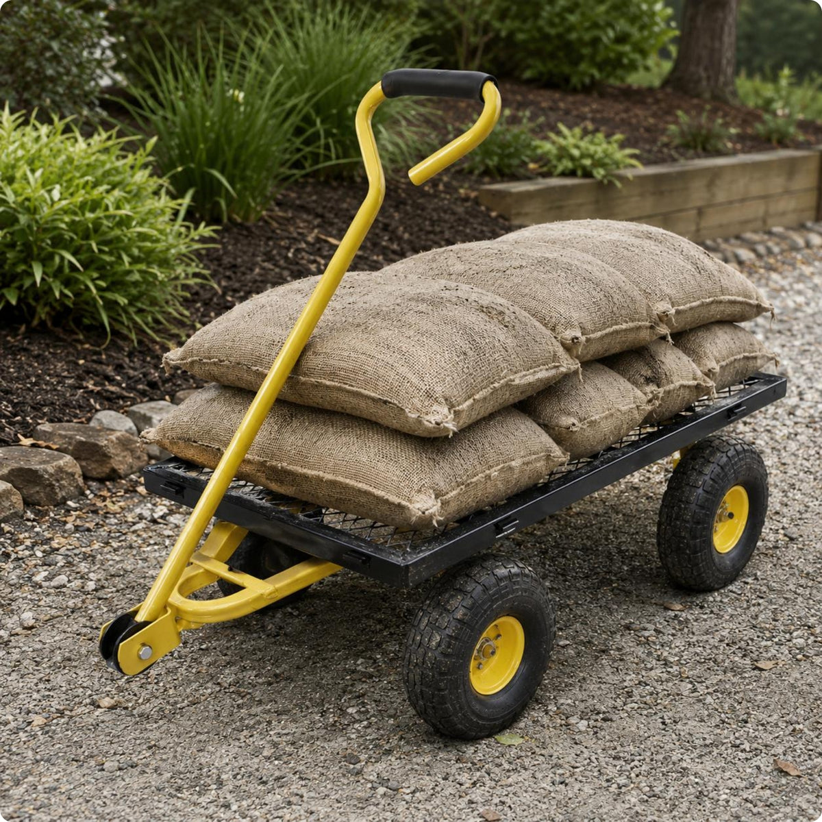 Foldable Garden Cart Black and Yellow Mesh Garden Wagon Heavy Duty Portable Folding Trolley for Yard Work, Landscaping