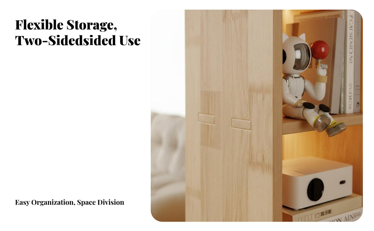 Natural Wood Look Double-Sided Cubby Bookshelf Strong Load-Bearing Multi-Tier Shelving Unit Interlocking Joinery Room Divider Modular Design for Book Lovers, Homeowners, Office Workers, Entryway, Bedroom, Playroom
